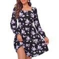 thumbnail image 3 of UVN Dresses for Women Fall Long Sleeve Square Neck Dress Boho Floral Print Midi Dresses with Pockets, 3 of 11