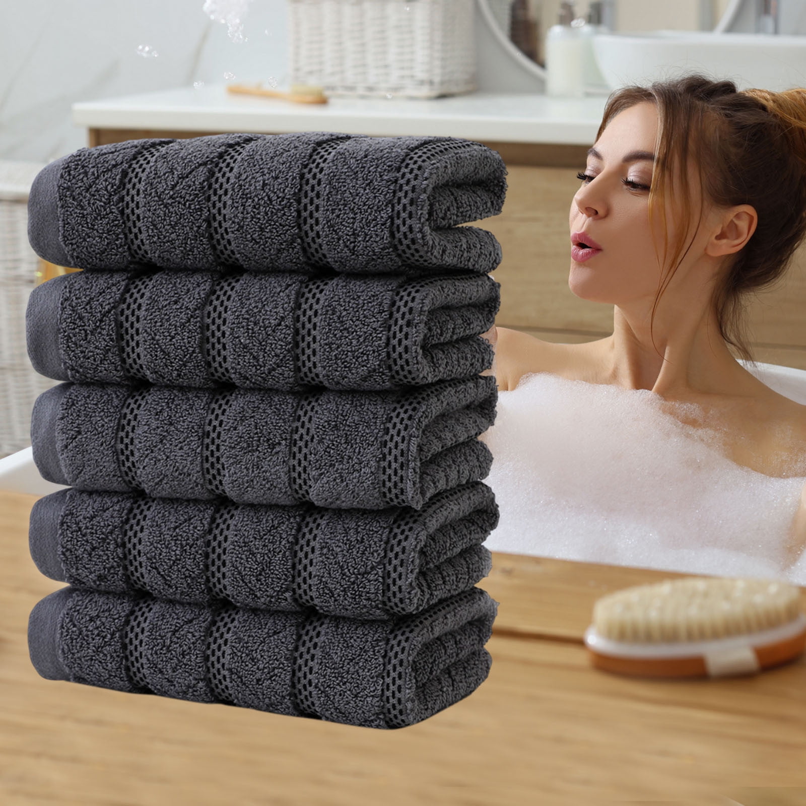 COM1950s Cotton Towels 5 Pack,Highly Absorbent Bath and Face Towels,Soft Washcloths 29X13 Inches,Quick Drying Spa Towel Set for Bathroom,Travel