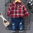thumbnail image 3 of Odeerbi 0-3 Years Infant Boys Girls Outfits Plaid Long Sleeve Shirt Ripped Jeans Set Casual Button Shirt Denim Pants with Pocket Two-piece Set Infant Boys Girls Clothes, 3 of 3