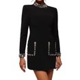 thumbnail image 1 of Vestido de cóctel Tsukko Mini negro de manga larga con strass, 1 of 5