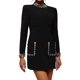 thumbnail image 1 of Vestido de cóctel Tsukko Mini negro de manga larga con strass, 1 of 5