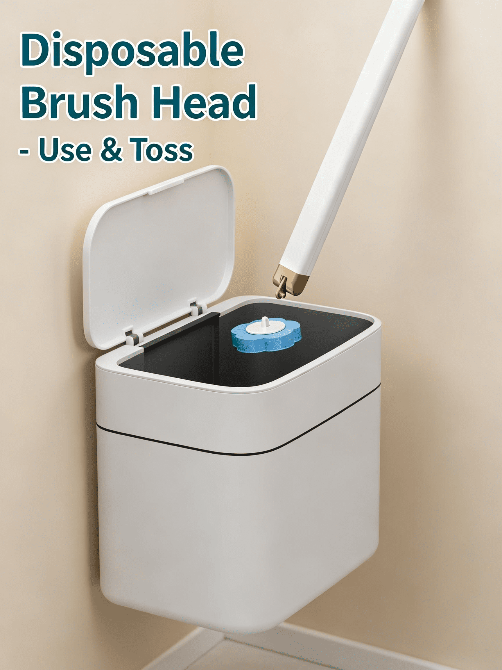 ZHICHUN Wall Mounted Toilet Brush Set with Disposable Heads, 3-Layer Cleaning System One-Click Replacement Bathroom Cleaning Tool with Holder and Plunger Kit