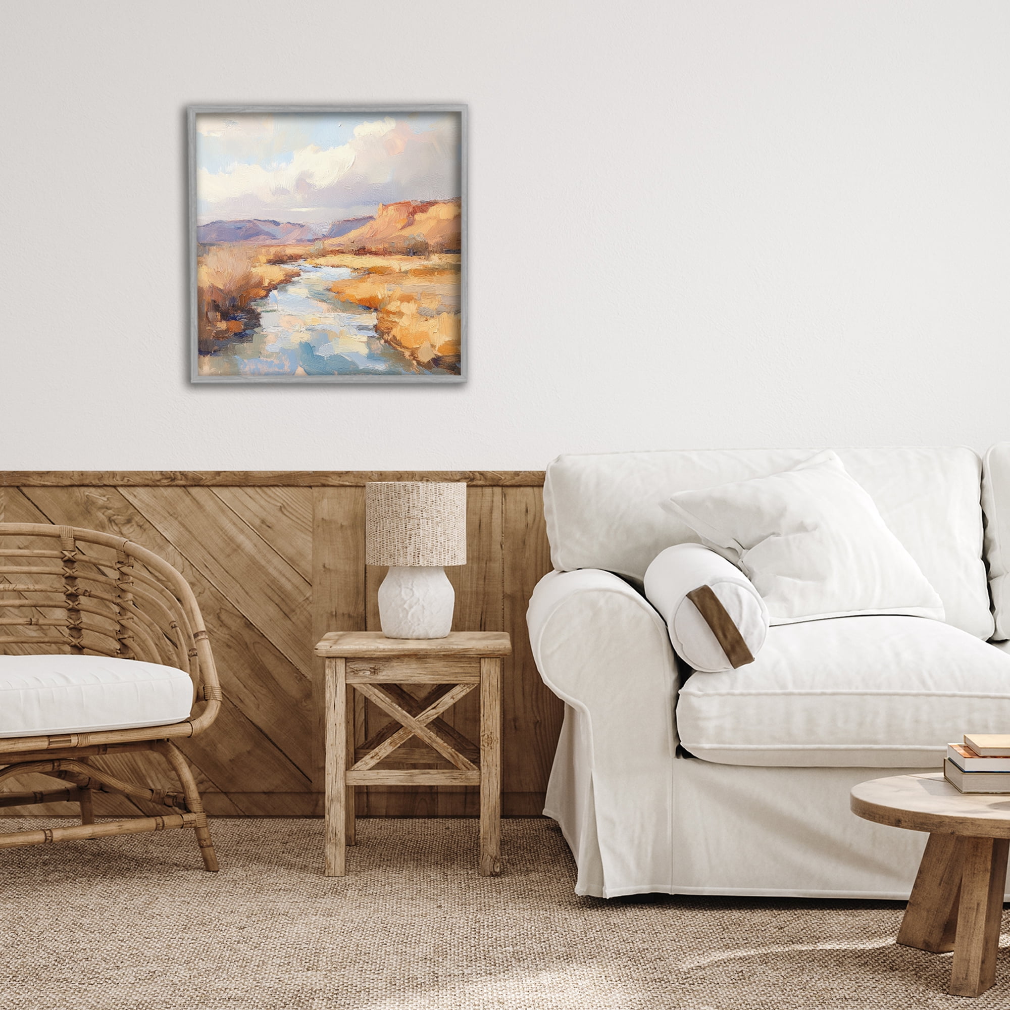 Stupell Industries Plateau River Evening Glow Gray Framed Giclee Art, design by Petal Prints Design
