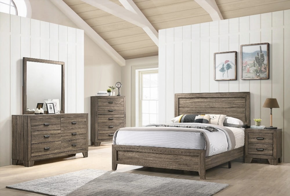 King Size Wood Platform Bed Frame with Grey Finish,No Box Spring Needed,Main Bedroom