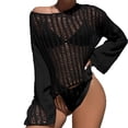 thumbnail image 1 of Pompotops Haut de Bikini de Plage Tricoté à Manches Longues et Col Rond pour Femmes, Couleur Unie, en Liquidation, 1 of 5