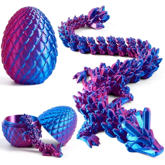 3D Printing Toys - 3D Printed Dragon Eggs with Laser Purple Dragon Articulated Toys