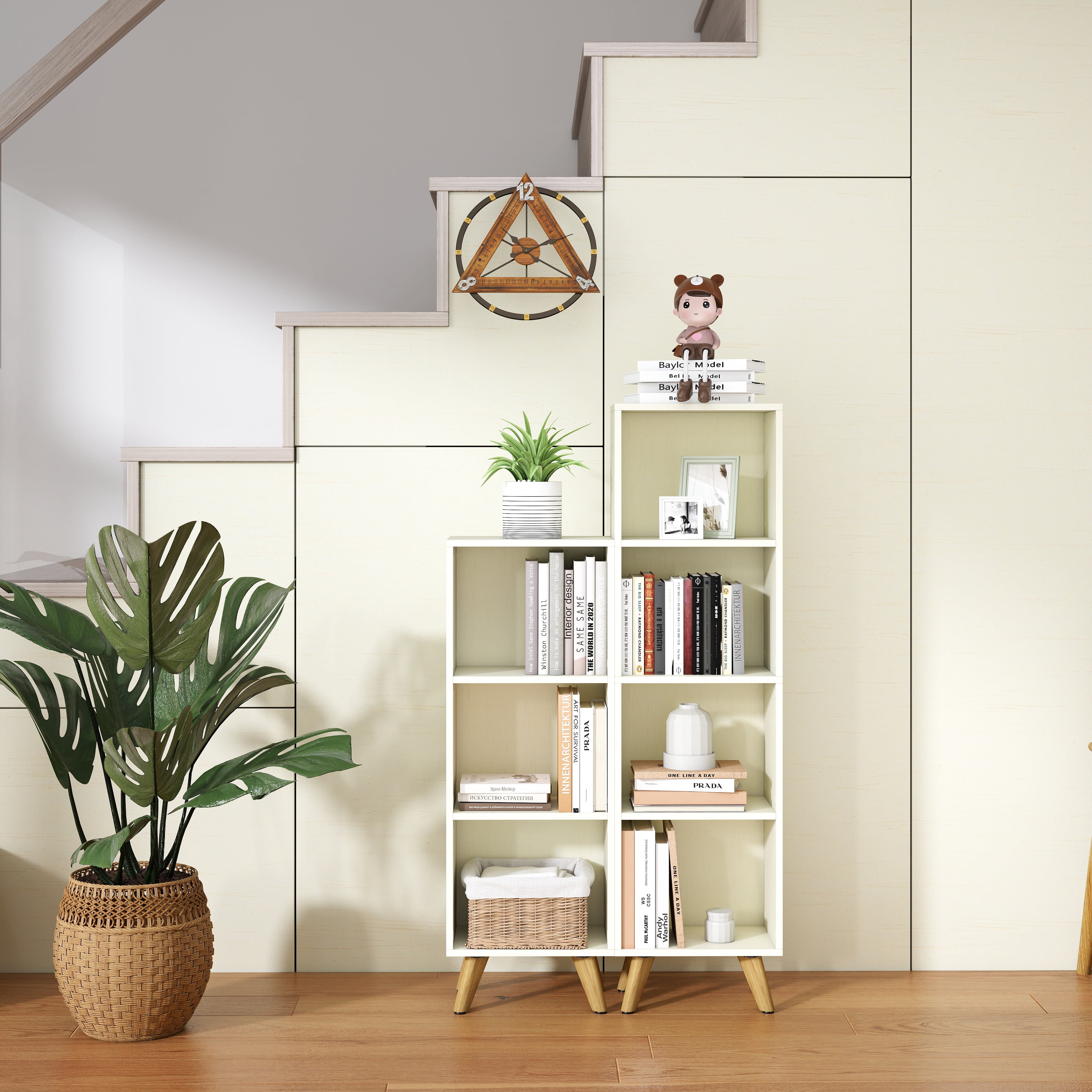 Manxile 4 Cube Vertical Storage Organizer, Modern White Wood Bookshelf for Living Room, Bedroom, Study Room