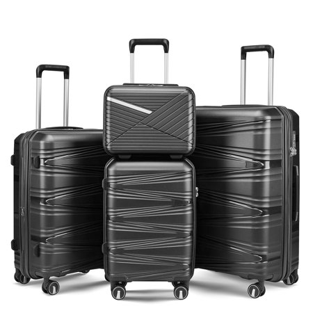Luggage 4 Piece Sets(14/20/24/28) Hard Shell Lightweight Expandable Suitcase with Spinner Wheels & TSA Lock Travel Luggage Set Black