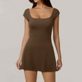 thumbnail image 2 of Summer Dresses for Women 2024 Club Backless Mini Square Neckline Short Sleeve Night Out A Line Coffee Sun Dress Sizes L, 2 of 7