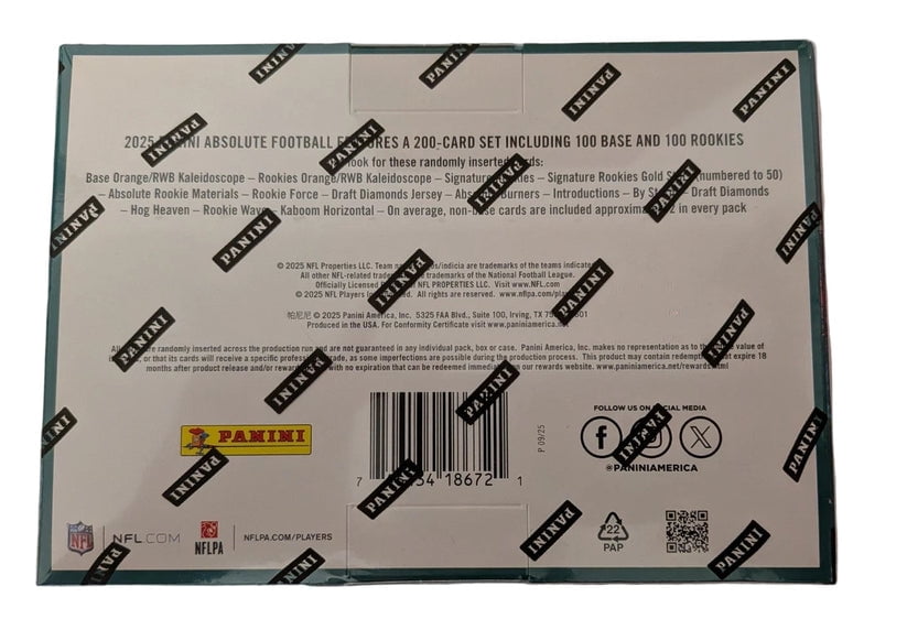 2025 Panini Absolute Football Trading Cards Mega Box - Orange Parallels