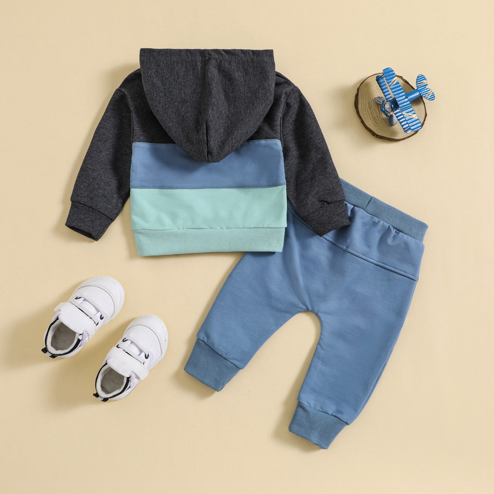 TJAZFJPA Baby Clothes Boy Newborn Anime Toddler Boys Girls Long Sleeve Patchwork Colour Hooded T Shirt Pullover Tops Pants Outfits First Birthday Outfit Boy Green Baby Boy Outfits Newborn for Photos