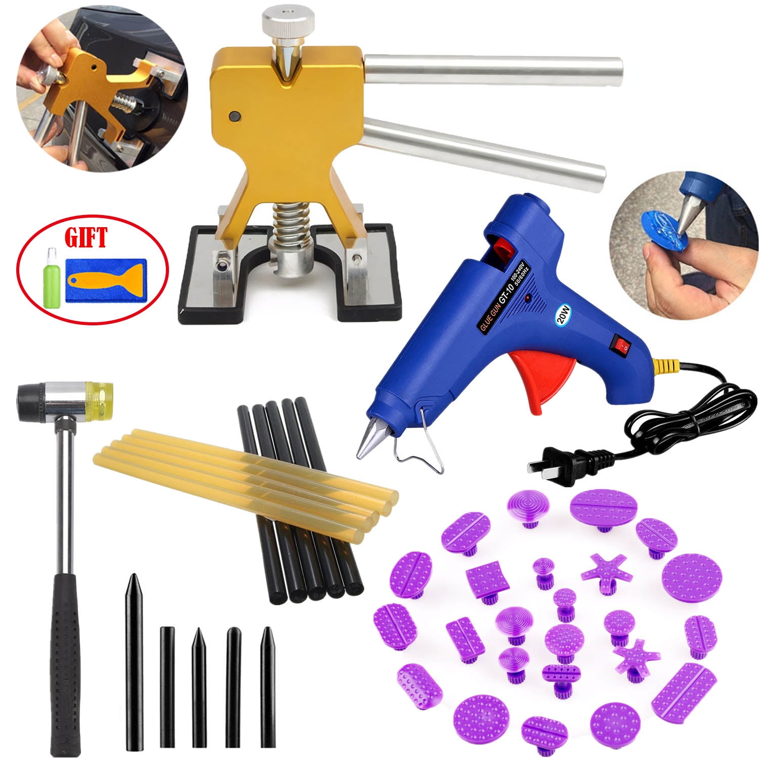 【Gifts for Him】Pops a Dent Puller Kit with Dent Lifter Hot Melt Glue