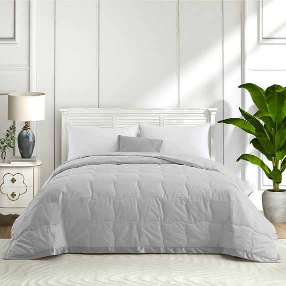 Peace Nest Soft Lightweight Down Oversized Blanket with Satin Trim for Bed 100% Cotton, Gray, Full/Queen size