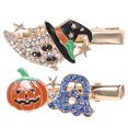 thumbnail image 1 of 2pcs clips de cabello de calabaza de Halloween diamantes de río, 1 of 7