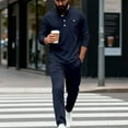 thumbnail image 4 of Afuyipoi Men Button-Collar Walk Set, Elastic Waist Long Sleeve Quick-Dry Workout Suit for Men Navy S, 4 of 5