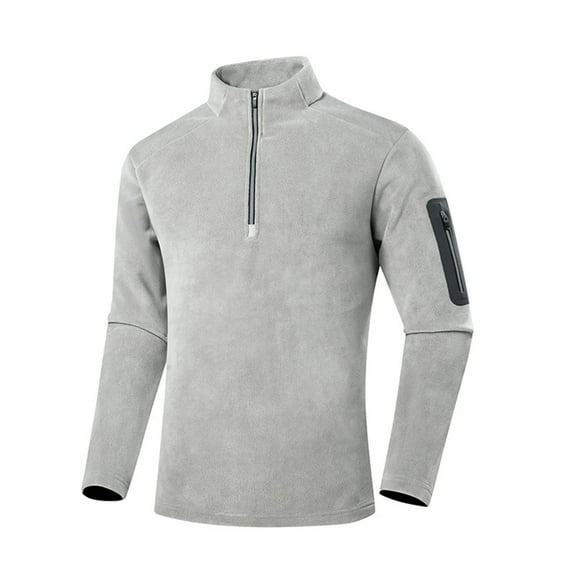 Men's 1/4 Zip Fleece Jacket with Pockets Warm Soft Long Sleeve Thermal Fleece Hiking Hunting Jackets Winter Coat Gray XL