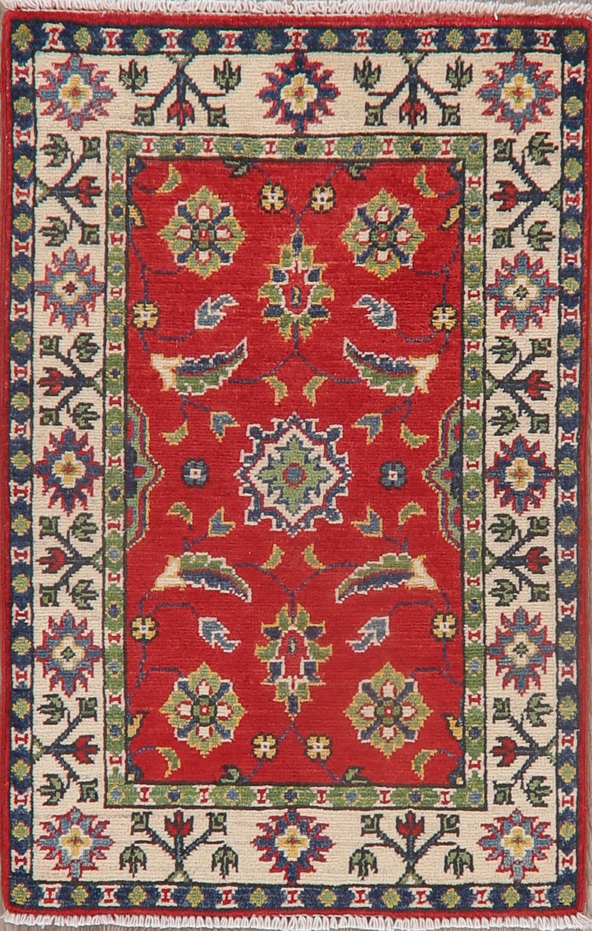 Floral Red Super Kazak Oriental Kitchen Size Area Rug HandKnotted Wool