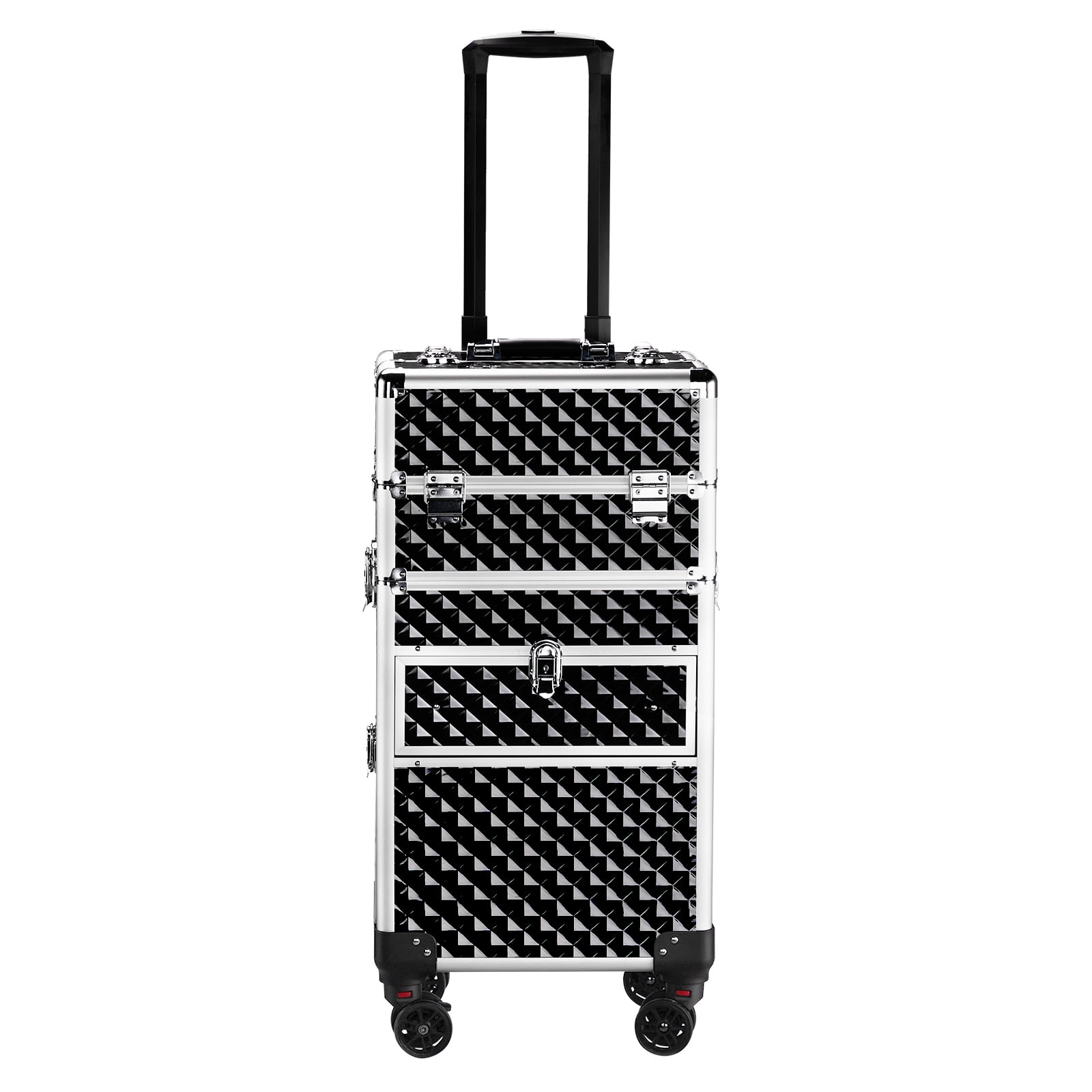 Cosmetic Case 2-in-1 Sliding Suitcase with Rails Detachable Caster Wheel Storage Box, Black 13.39*9.45*28.54in