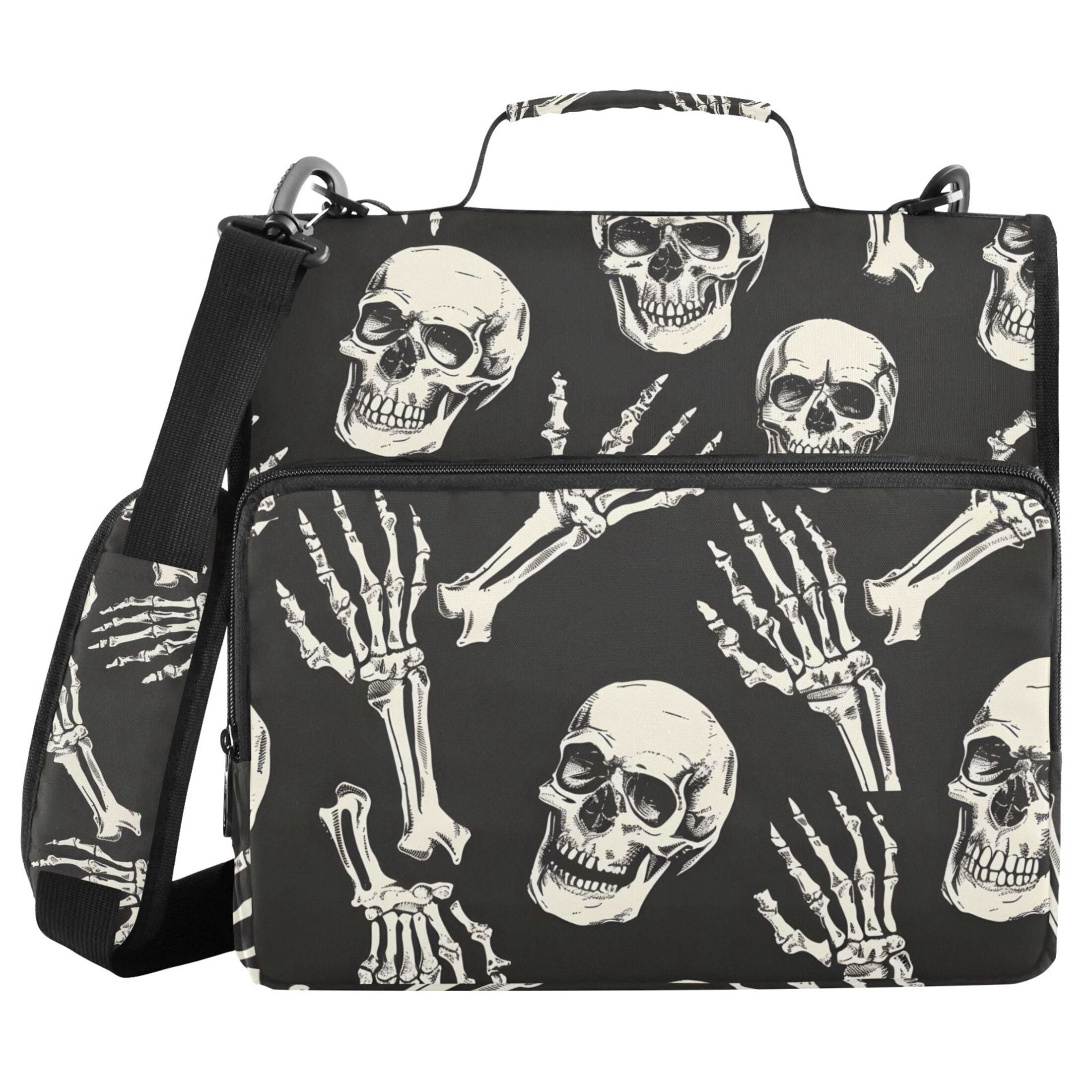 ALAZA Zipper Binder Skull Skeleton Hands 3 Ring Trapper Keeper File Folder Organizer Bag