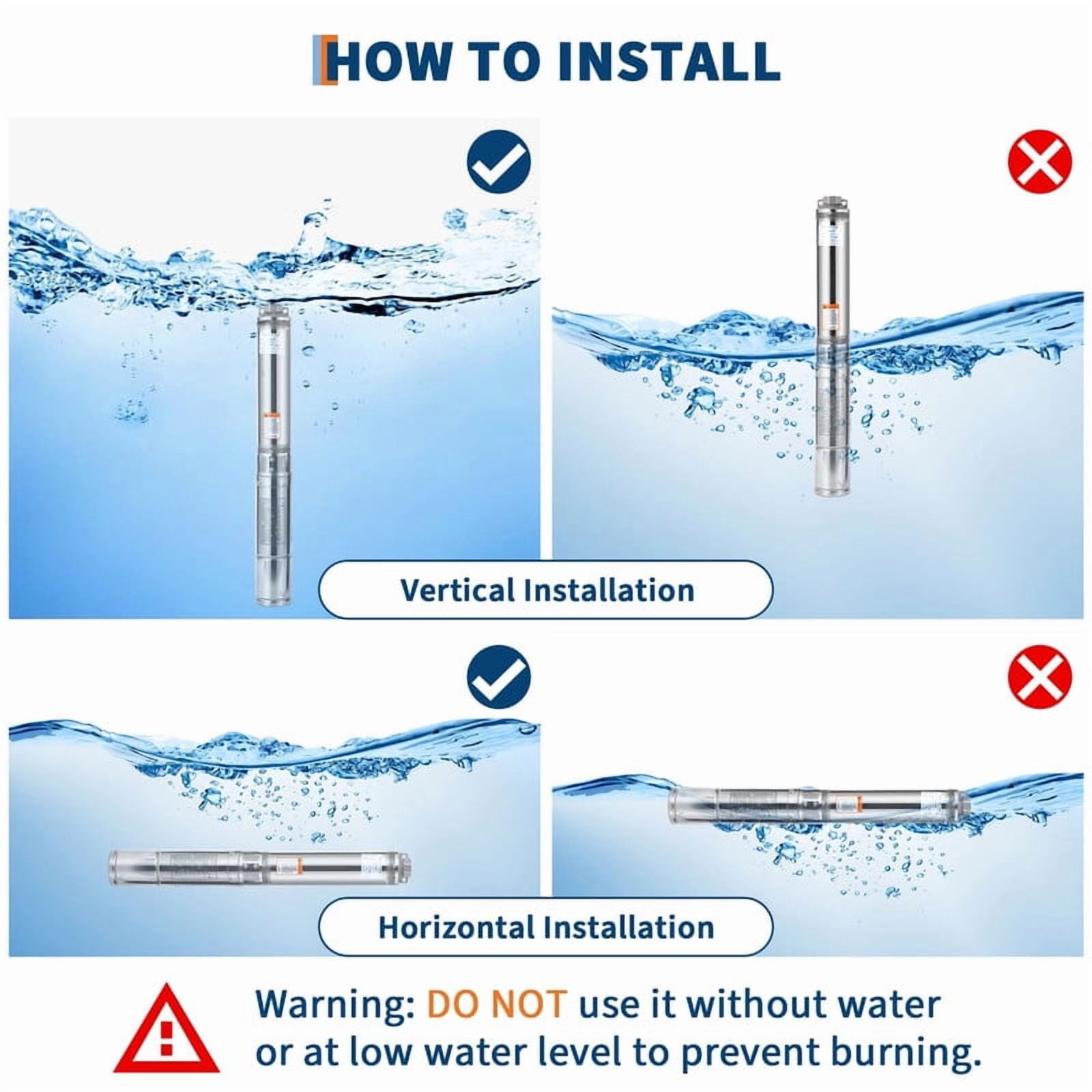 Towallmark 1HP 230V Deep Well Submersible Pump, 27GPM 204ft Head Stainless Steel Water Pump, 4" Well Pump with 33ft Cord Check Valve, IP68 Waterproof for Home Irrigation Industrial Use