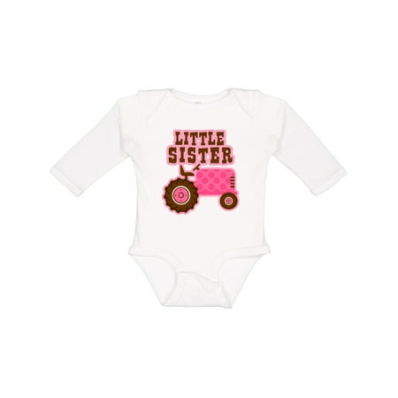

Inktastic Pink Tractor Little Sister Gift Baby Girl Long Sleeve Bodysuit