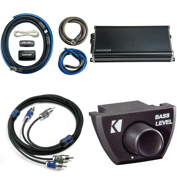 KICKER CXA1800.1 1800 Watt Mono Amp & 1/0AWG Power Kit & 5 M. RCA, Bass Knob Bundle
