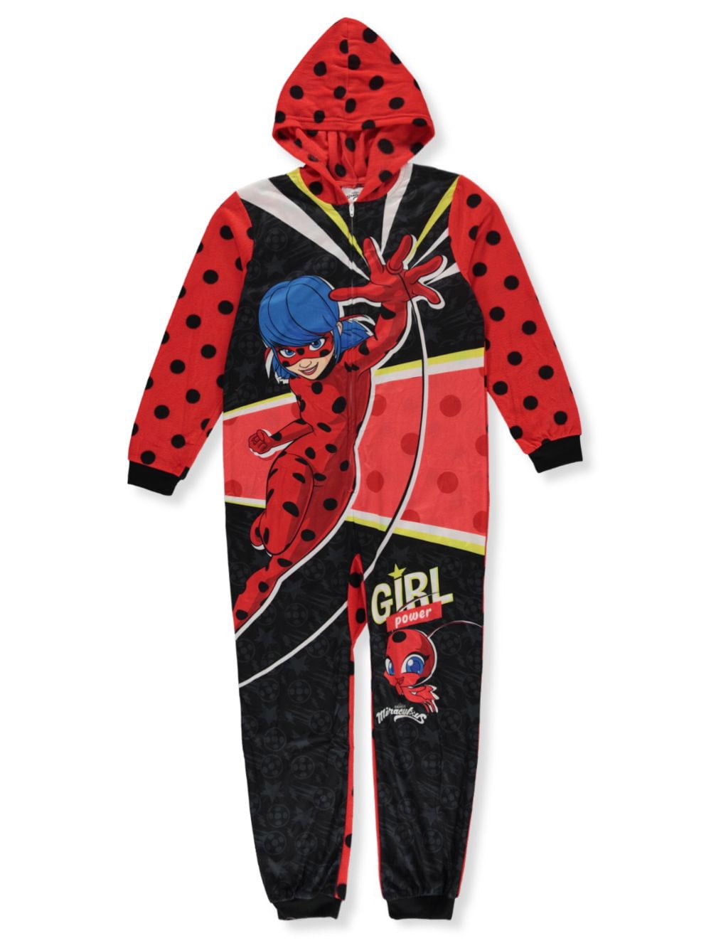Girls Miraculous Ladybug Dress Up All In One Kids Luxury Fleece Sleepsuit Pjs 