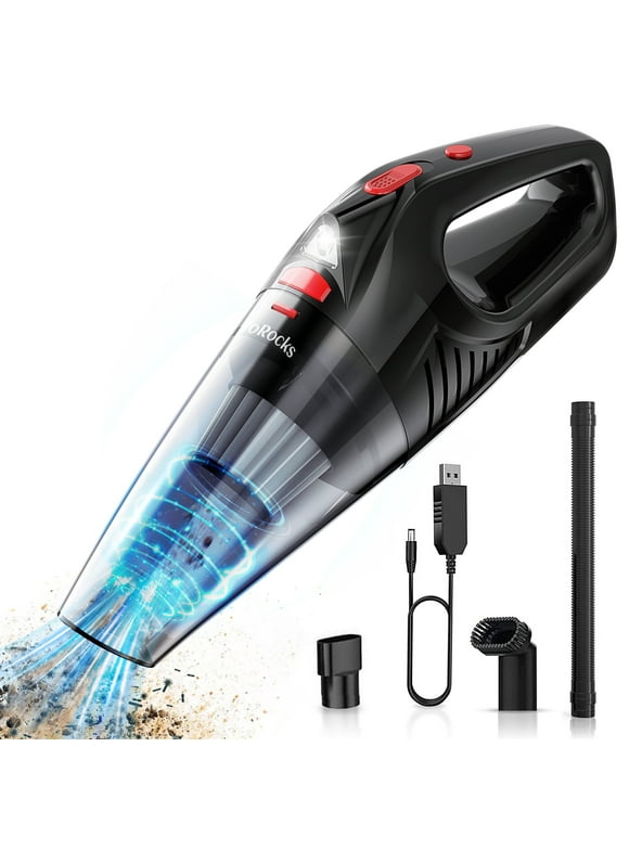JoRocks Car Vacuum Cleaner Cordless, Portable Cyclone Handheld Duster with LED Lights for Car, Black
