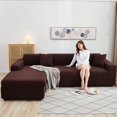 thumbnail image 1 of Housse de Canapé Sectionnelle 2 Pcs en Polyester Extensible Forme L Couleur Unie Douceur - Marron-1-3 Places + 3 Places, 1 of 1