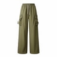 thumbnail image 7 of Kvture Women's Cargo Pants Casual Straight Wide Leg Work Pants Elastic Waisted Lightweight Loose Hiking Pant with Pockets Army Green Pant L, 7 of 7