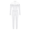 thumbnail image 4 of TSSOE Kids Girls Mock Neck Dance Jumpsuit Sheer Mesh Figure Skating Bodysuit Shiny Rhinestones Full Body Leotard White 16, 4 of 5