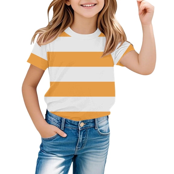 UACY Striped T-Shirt for Girls, Short Sleeve, Crew Neck (Yellow, 10-11Years)