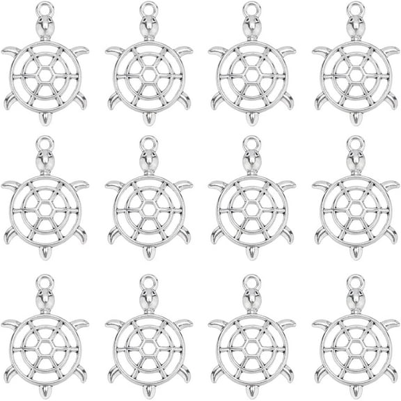 1 bOX 80PCS Small Silver Turtle Charms Ocean Tortoise Charms Sea Animals Turtles Summer Hawaii Lucky Alloy Hollow Charm Bulk