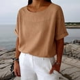 thumbnail image 6 of Womens Tops Crew Neck Cotton Top Medium Sleeve T Shirt Loose Pullover, 6 of 6