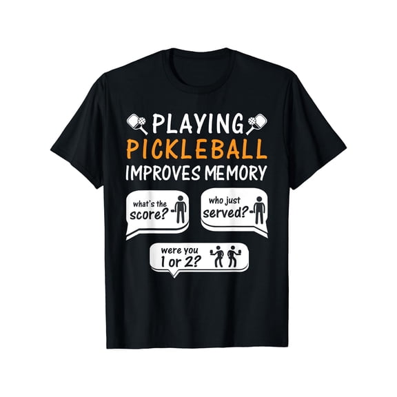 Playing Pickleball Improves Memory Funny Pickleball Player Graphic Tee for Men Women, Cute Sports Humor Short Sleeve T-Shirt, Casual Crew Neck Top for Pickleball Lover Gift