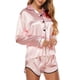 thumbnail image 3 of Conjunto de pijama Pantalones cortos de manga larga Cuello en V Bolsillo con botones Ropa de dormir cómoda para mujer Rosa L, 3 of 6