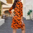 thumbnail image 3 of WTOBBY Women's Fashionable V-Neck Halloween Printed Dress with Button Detail and 3/4 Sleeve Pockets - Stylish and Functional Dress for Women,Ginger XL, 3 of 6