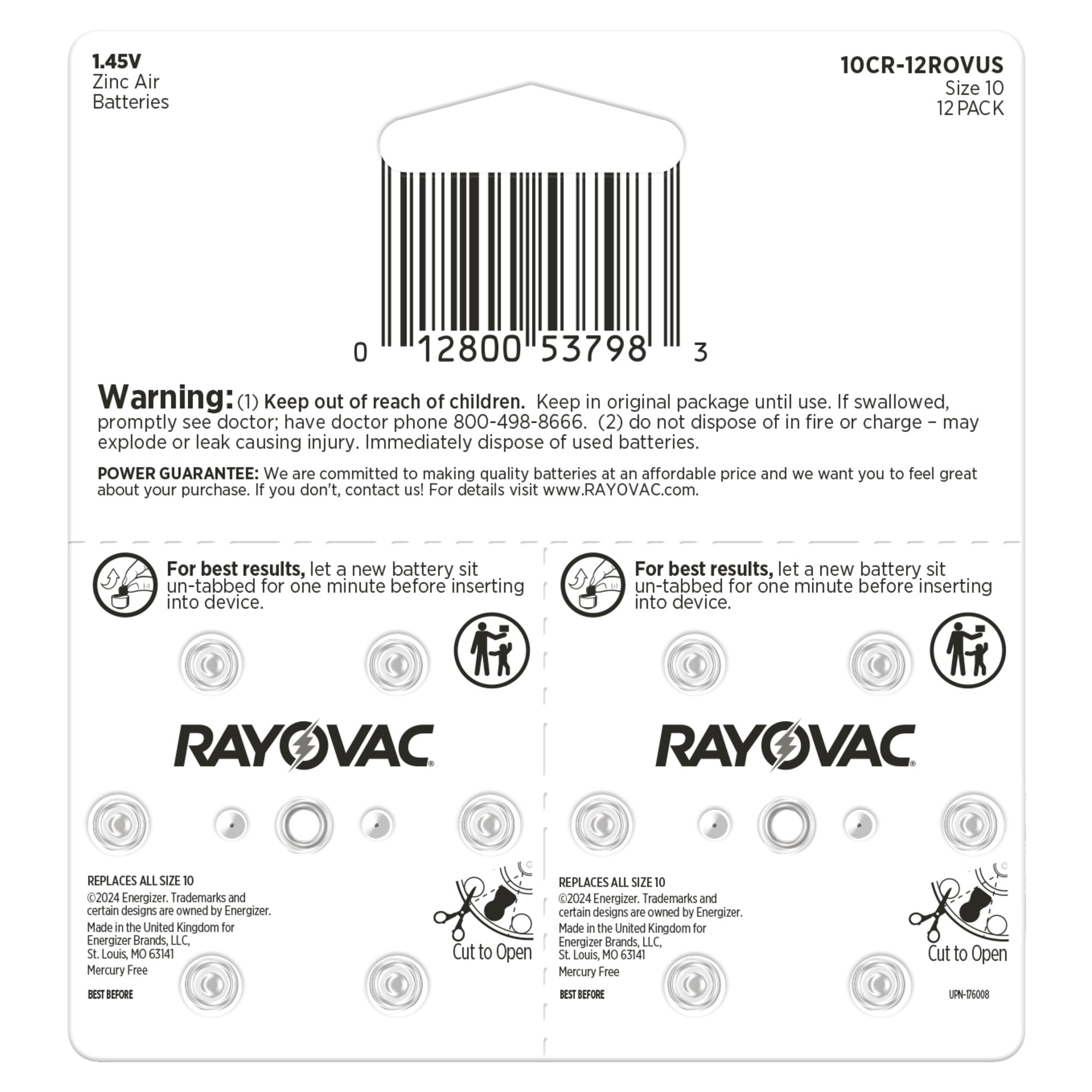 (5 pack) Rayovac Size 10 Hearing Aid Batteries (12 Pack), Size 10 Batteries