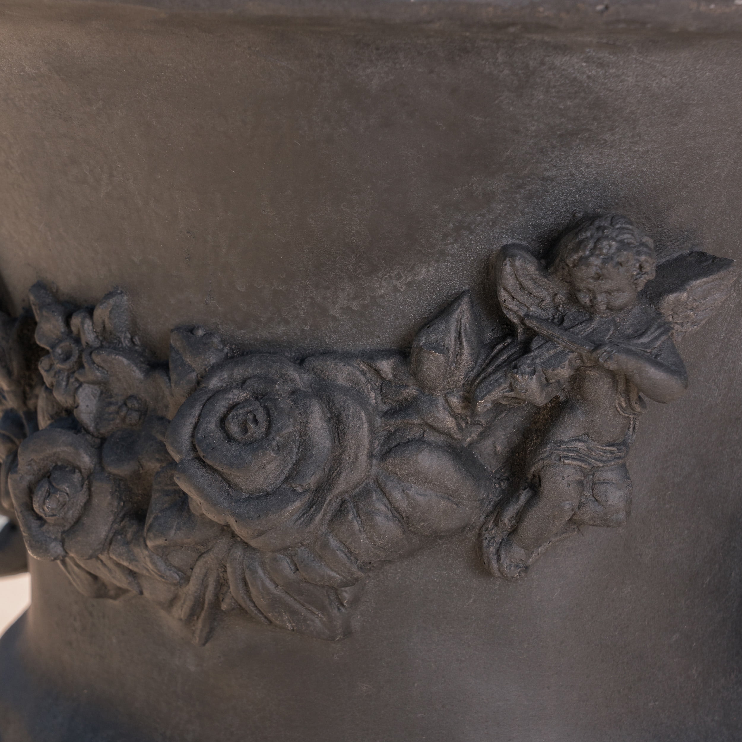 GDF Studio Isia Outdoor Cast Stone Garden Urn Planter, Antique Black