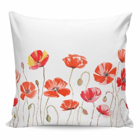 Red Flowers Pillow Covers 24x24 Inch Decorative Throw Pillow Cover, Watercolor Spring Country Botanical Floral Sofa Pillowcases Accent Cushion Case Home Decor Bedroom Living Room