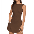 thumbnail image 2 of Vestido Mini de Verano Sin Mangas con Cuello para Mujer, Ajustado, para Fiestas y Clubes, Color Café, Talla XS, 2 of 7