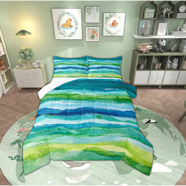 Erosebridal Ensembles de Couettes Modernes Aquarelle Format Grand Lit, Couettes et Duvets Bleu Sarcelle Vert, Réversible 3 Pcs