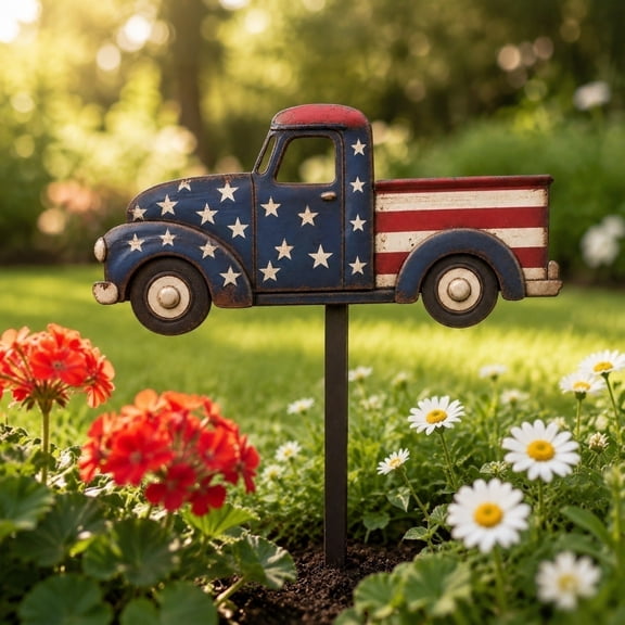 Darzheoy 4th of July Porch Stake, Independence Day Metal Decor, Patriotic Red White Blue Statue, Porch Decor Stake, Outdoor Yard Decoration for Front Door, Patio, Lawn, Memorial Day