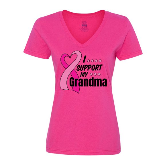 Inktastic Breast Cancer Awareness I Support My Grandma Pink Ribbon Women's V-Neck T-Shirt