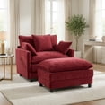 thumbnail image 4 of Accent Chair with Ottoman, Modern Lounge Club Chair, Chenille Upholstered Armchair with Footrest, Comfy Reading Chair for Living Room Bedroom Small Space, Wine Red, 4 of 13