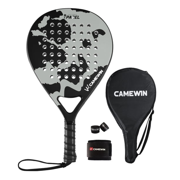 CAMEWIN Raqueta de Pádel con Funda de Pádel Profesional con Superficie de Fibra de Carbono y Núcleo de Espuma Flexible de Memoria EVA para Principiantes con Cubierta