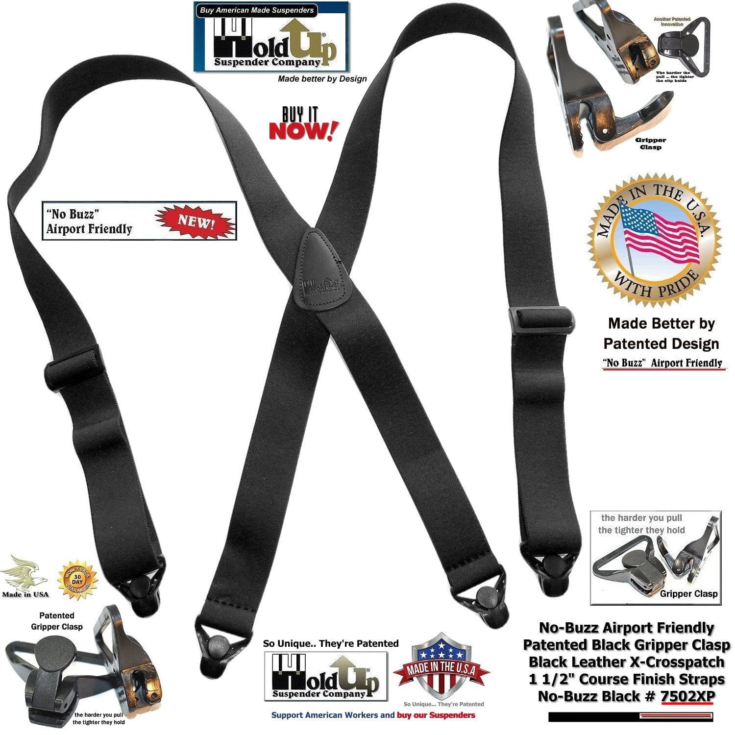 Holdup Suspender Holdup Brand Nobuzz Airport Friendly Black XBack