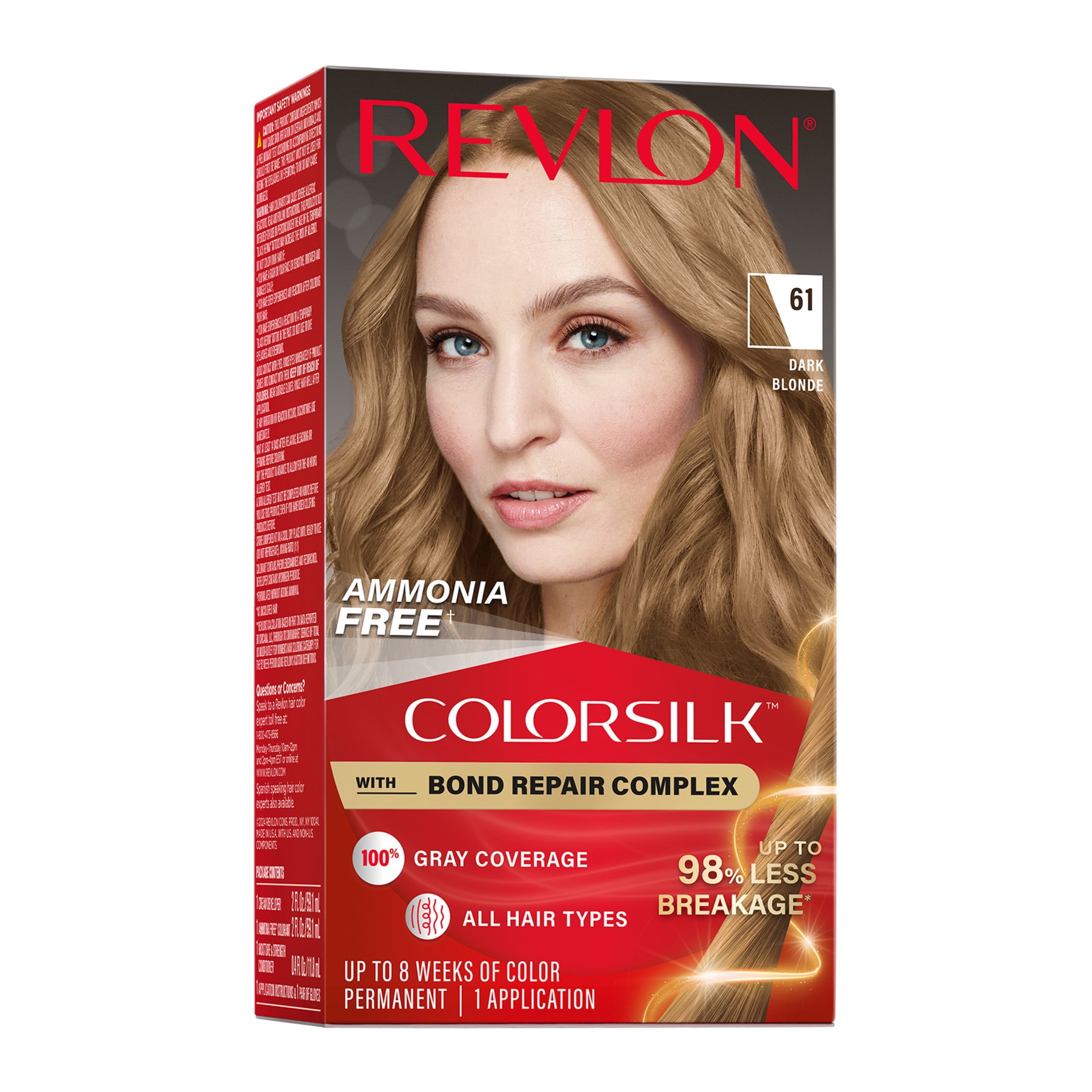 (3 pack) Revlon ColorSilk Permanent Hair Color, Bond Repair Complex, 61 Dark Blonde, 1 pack