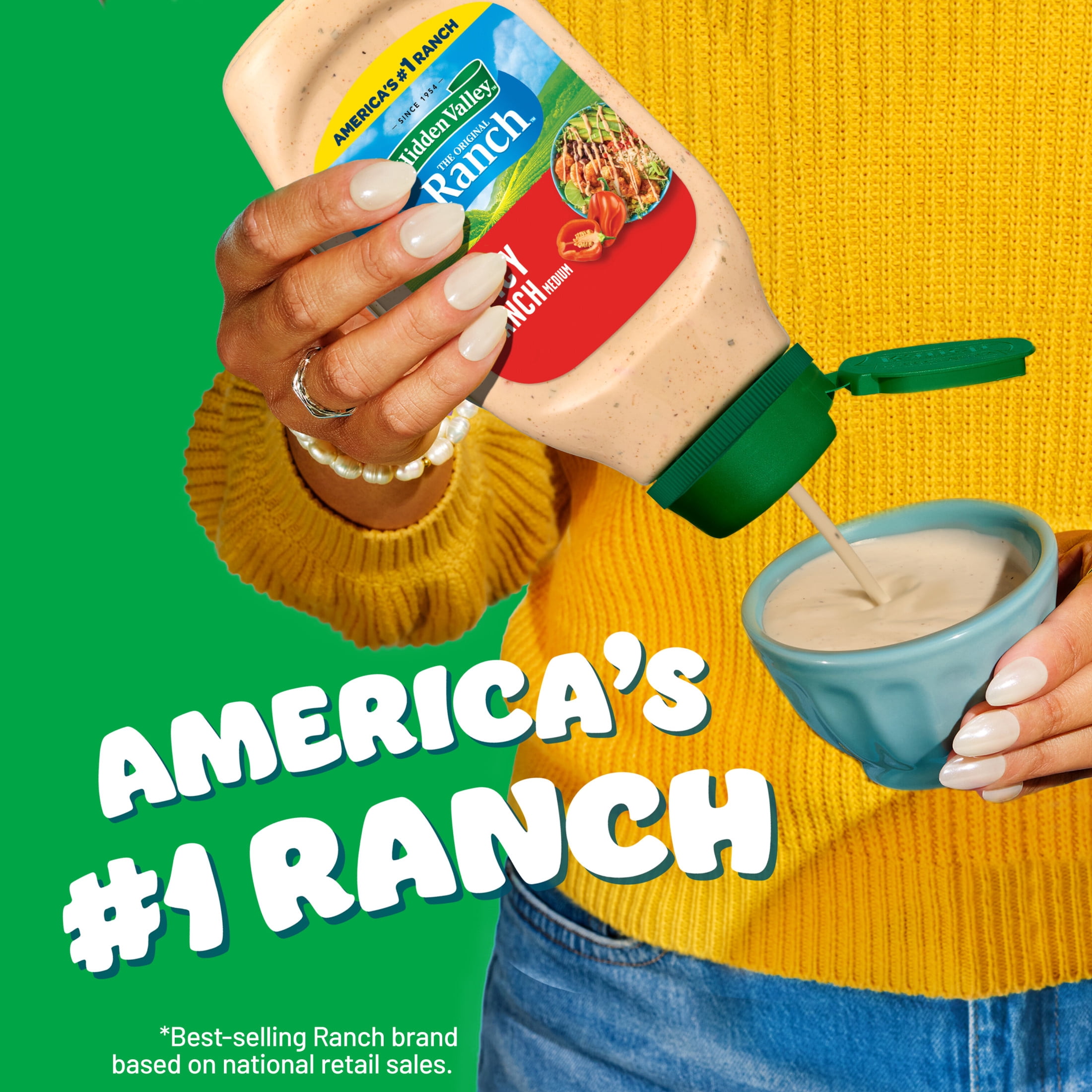 (6 pack) Hidden Valley Spicy Ranch Salad Dressing & Condiment, 16 fl oz Squeeze Bottle