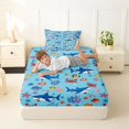 thumbnail image 3 of Manfei Cartoon Shark Twin Fitted Sheet, Ocean Coral Crab Bedding, Blue, 2pcs, 1 Fitted Sheet and 1 Pillowcase, 3 of 6